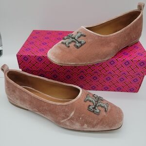 Tory Burch blush pink velvet ballet flats